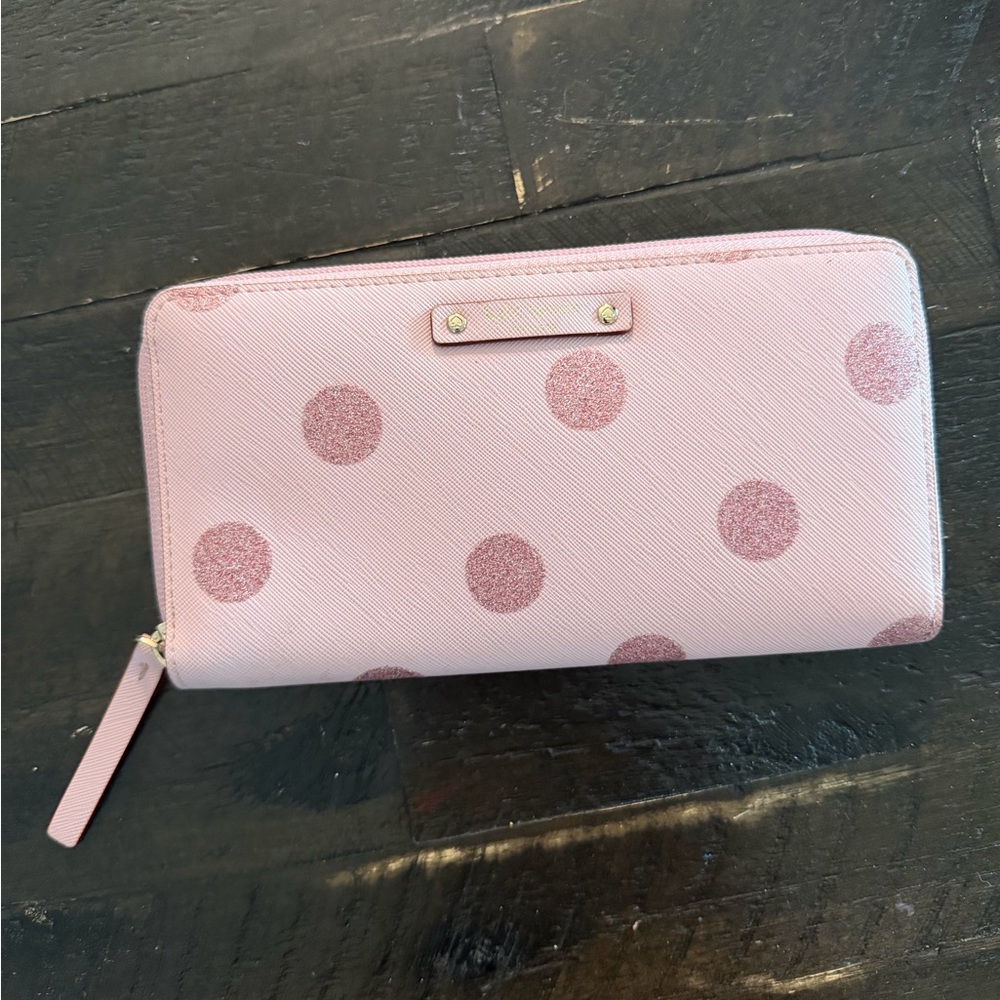 kate spade Pink Glitter Polka Dot Zip Wallet
